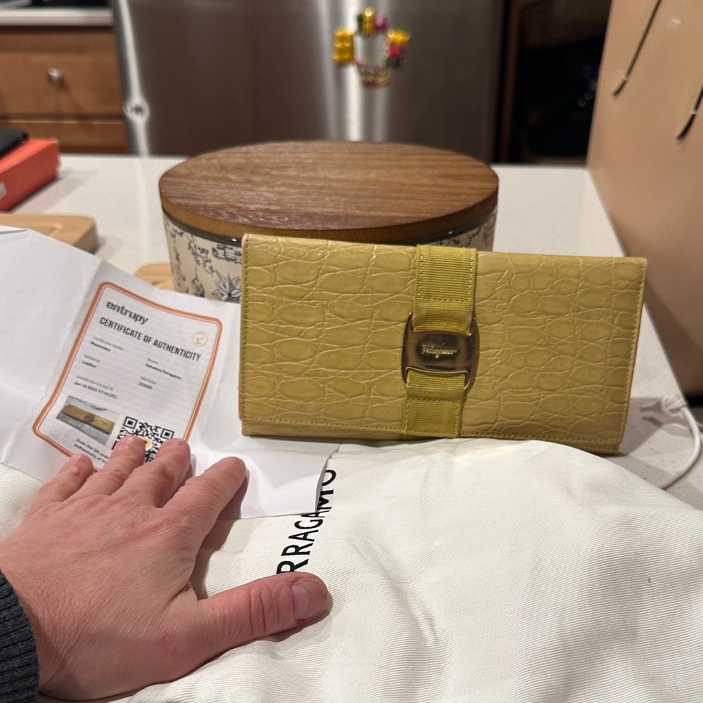 Salvatore Ferragamo Yellow Croc-Embossed Wallet